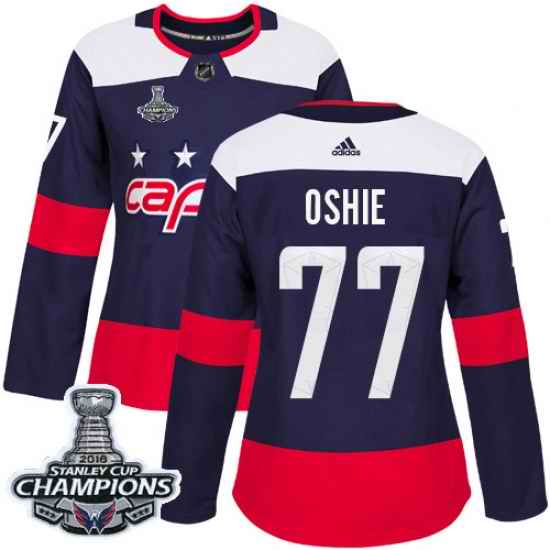 Adidas Capitals #77 T J Oshie Navy Authentic 2018 Stadium Series Stanley Cup Final Champions Womens Stitched NHL Jersey